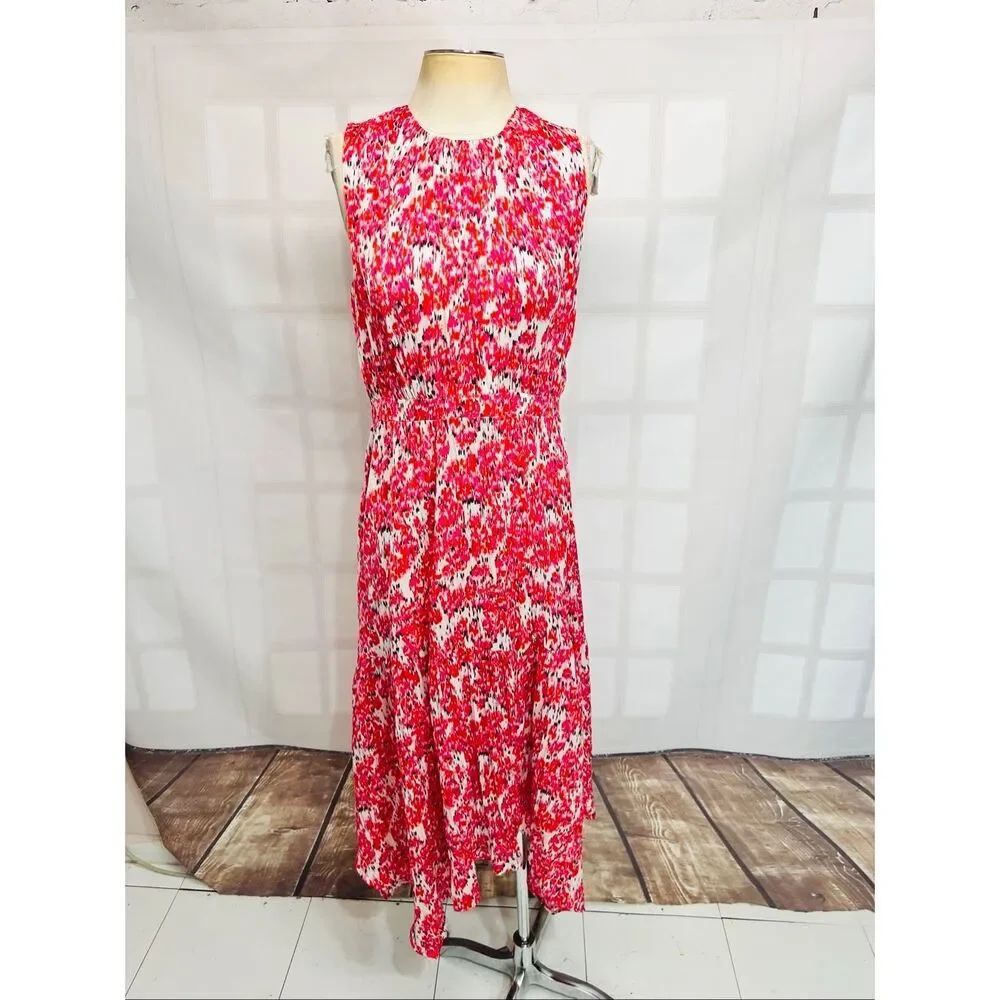 Scoop Pink Sleeveless Handkerchief Hem Pleated Asymmetric Midi Dress Size Small